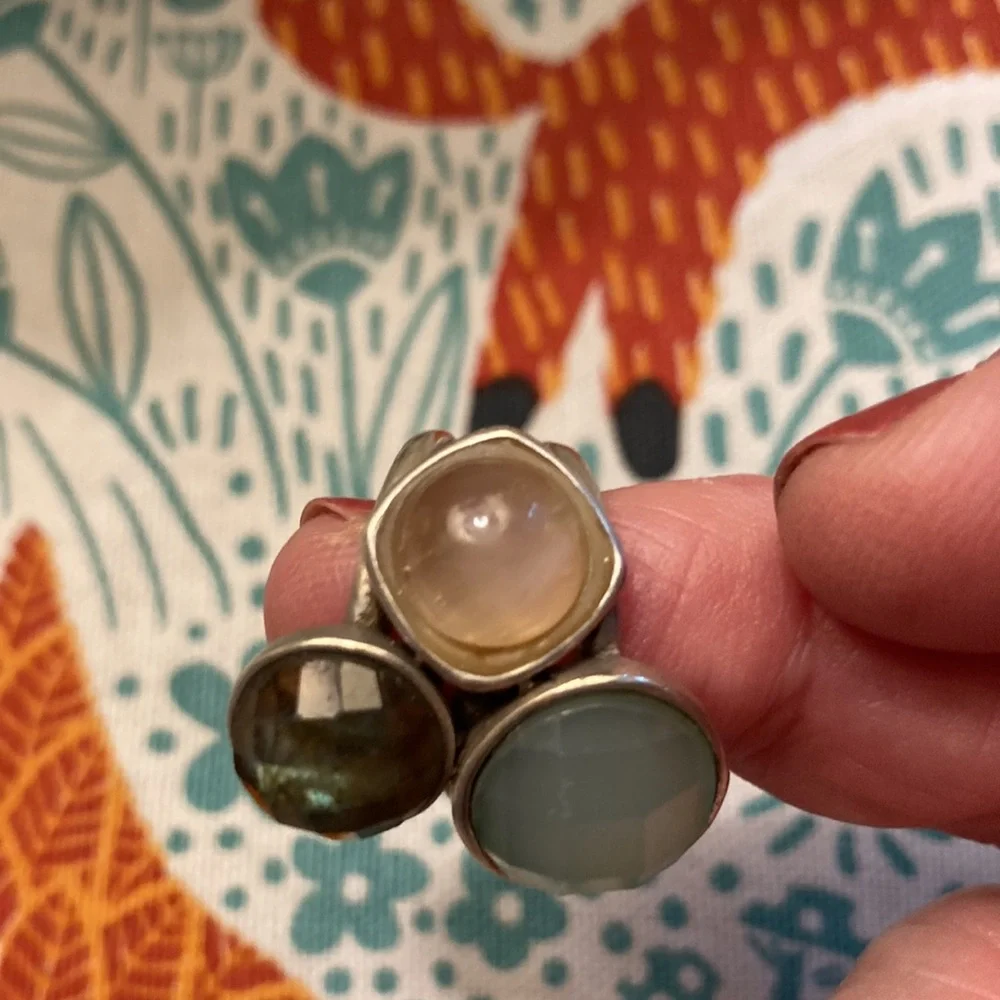Sterling silver ring size 6, beautiful mother of pearl, labradorite & chalcedony - Picture 4 of 6